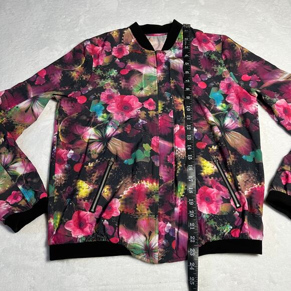 Women's Full Zip Floral Print Lightweight Bomber Jacket Size M Rave Colorful - Picture 8 of 9
